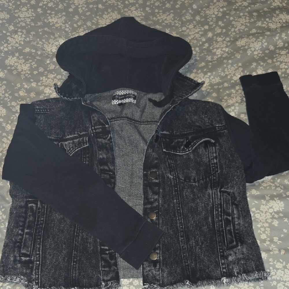 Black Denim Jean Jacket with Hood